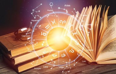horoscope astrology zodiac illustration with old book
