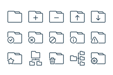 Poster - Folder related line icon set. Document archive linear icons. File organization outline vector signs and symbols collection.