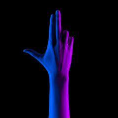 Bad Girl power concept neon gradient colors isolated on black. Bang gun hand sign. Creative art protest banner, 3d rendering