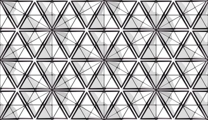 Poster - Abstract 3D background with fantasy luxury pattern of black and white plastic and metallic triangular polygons. 3D illustration