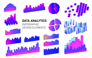 Aufkleber - Set of 3D graphs, charts, histograms and plots for UI and UX design.