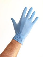 Male Hand With Blue Glove