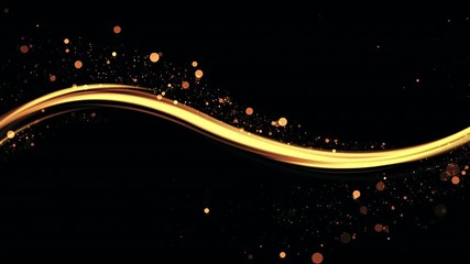Poster - Abstract award background with golden wave and shiny particles. Seamless loop.