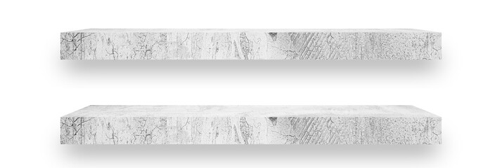 Aufkleber - 2 Cement shelves in different levels are a classic loft-style suitable for placing products, goods and have a soft shiny thin, beautiful bottom isolated on white backgrounds, With clipping paths.