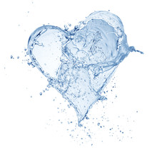 Pure Blue Water Splash In Heart Shape Isolated On White Background