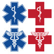 EMT, EMS, Star of Life, Nurse, Doctor Caduceus Medical Services Red and Blue Cross Symbols Isolated Vector Illustration