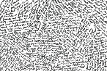 Leinwandbilder - Grunge texture of handwritten text written in small segments in different directions. Abstract background of clear readable handwriting. Vector illustration. Overlay template.