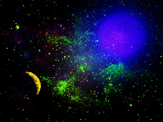 Wall Mural - abstract representation of a planet orbiting a blue sun