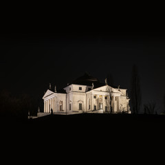 A night picture of villa La Rotonda, designed by architect Andrea Palladio. This building is one of the most important villas of Italian Renaissance. Vicenza, Veneto, Italy.