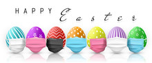 Happy Easter. Color Easter Egg In Medical Face Mask On White Background. Vector Illustration