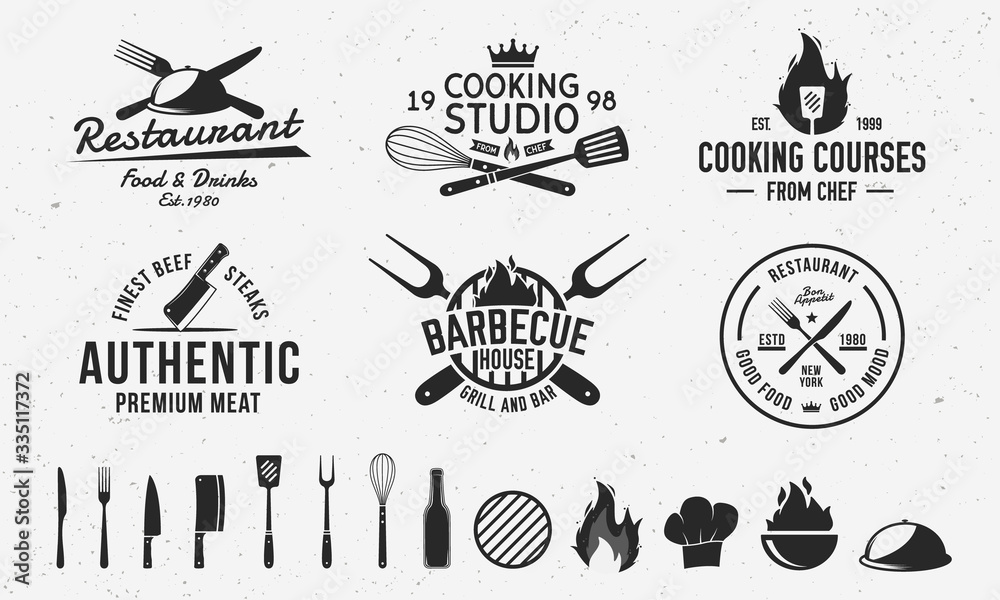 vintage catering logos, a branding & logo template by... Vintage hipster logo templates and 13 design elements for restaurant ...
