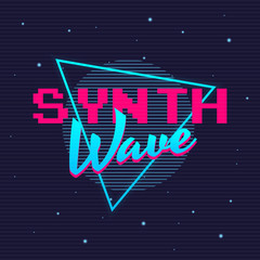 Wall Mural - synthwave retro futuristic glow logo. neon logo design. 80's style label with abstracts geometric sh