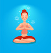 Young happy character relaxing by yoga. Women in the lotus position.