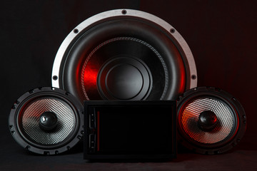 Car audio system on a black background.Subwoofer.