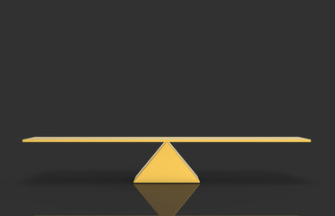 Wall Mural - 3d rendering. empty blank golden triangle balance scale with clipping path on dark gray background.