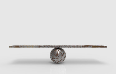 Wall Mural - 3d rendering. empty blank rustic metal sphere balance scale on white background.