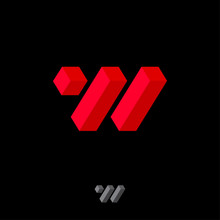 W Letter Logo. Red W Monogram Consist Of Volume Elements. 3D Illusion. Web Icon.