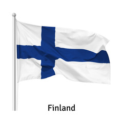 Wall Mural - Flag of the Republic of Finland in the wind on flagpole, isolated on white background, vector