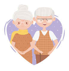 Wall Mural - old people, cute couple grandma and grandpa in love heart cartoon characters