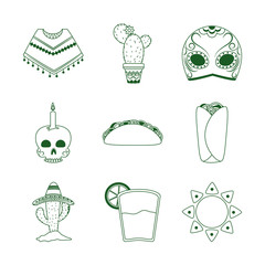 Wall Mural - cinco de mayo mexican celebration festive party national icons set line style icon