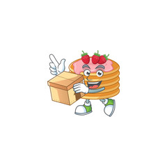 Wall Mural - Strawberry cream pancake cartoon design style having gift box