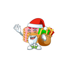 Sticker - Santa strawberry cream pancake Cartoon character design with sacks of gifts