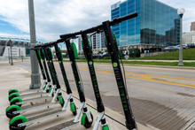 Cincinnati Ohio - May 31, 2019: Lime-S Electric Scooter Of The Company Lime In The Street In Cincinnati Ohio