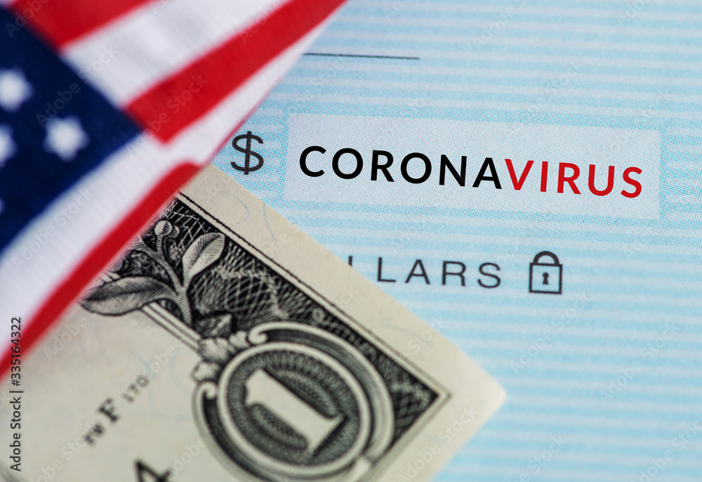 United States Congress has passed the stimulus relief package for the impact of coronavirus, Americans are nearing the time for the IRS to send out their stimulus checks or make direct deposit - obrazy, fototapety, plakaty 