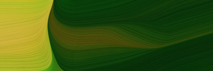 Poster - abstract colorful header with golden rod, very dark green and dark olive green colors. dynamic curved lines with fluid flowing waves and curves