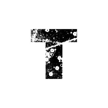 Painted letter T. Grunge alphabet font. Abstract handmade sans serif typeface. Distress textured abc. Ink splatter surface trace. Vector stock illustration EPS 10. Isolated on white.
