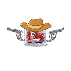 Poster - Cute handsome cowboy of frozen beef cartoon character with guns