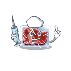 Sticker - A nice nurse of frozen beef mascot design concept with a syringe