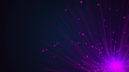 Poster - Computer generated flow of numerous small colored particles and thin lines from a central point. 3d rendering of hair effect and flower background