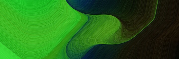 Poster - abstract dynamic curved lines moving banner with forest green, lime green and very dark green colors