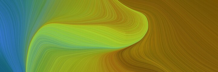 Poster - abstract dynamic curved lines moving designed horizontal banner with olive, steel blue and yellow green colors. elegant curved lines with fluid flowing waves and curves