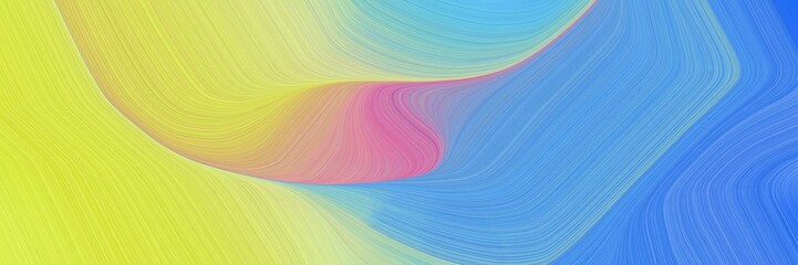 Poster - abstract dynamic curved lines colorful horizontal header with dark khaki, burly wood and corn flower blue colors. elegant curved lines with fluid flowing waves and curves