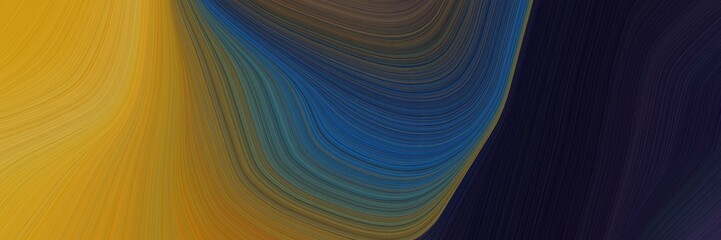 Poster - abstract dynamic curved lines dynamic horizontal header with dark golden rod, very dark blue and dark olive green colors. elegant curved lines with fluid flowing waves and curves