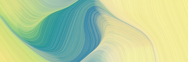 Poster - abstract dynamic curved lines modern designed horizontal banner with pale golden rod, blue chill and dark sea green colors. elegant curved lines with fluid flowing waves and curves