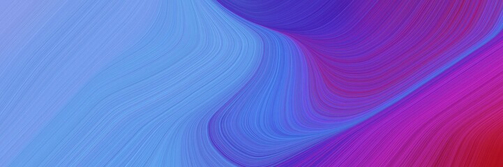Poster - abstract dynamic curved lines decorative designed horizontal banner with corn flower blue, moderate violet and dark moderate pink colors