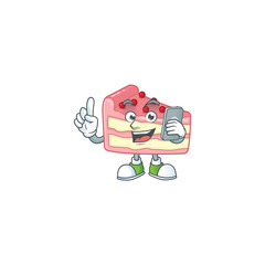 Sticker - Cartoon design concept of strawberry slice cake talking on phone