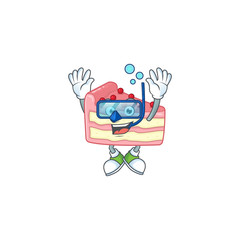 Poster - Mascot design concept of strawberry slice cake wearing Diving glasses