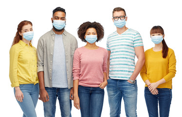 Canvas Print - health, quarantine and pandemic concept - group of people wearing protective medical masks for protection from virus