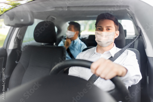 Cuadros en Lienzo health protection, safety and pandemic concept - male taxi driver wearing face p