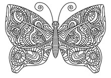Fairytale Butterfly Coloring Book For Children And Adults. Stylish Ornaments. Dood And Zen, Meditation, Relaxation.