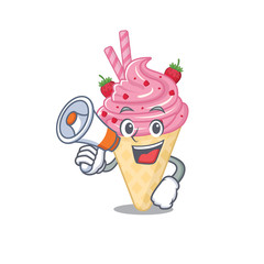 Poster - Cartoon character of strawberry ice cream having a megaphone