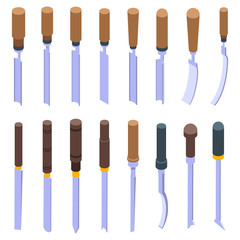 Poster - Chisel icons set. Isometric set of chisel vector icons for web design isolated on white background