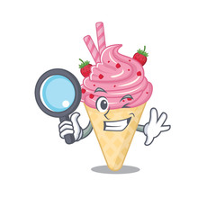 Poster - Smart Detective of strawberry ice cream mascot design style with tools