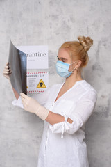 Wall Mural - Woman in quarantine for Coronavirus wearing protective mask and gloves.