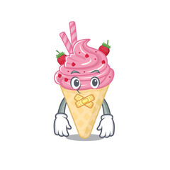 Canvas Print - strawberry ice cream cartoon character style with mysterious silent gesture