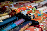 Fototapeta  - colorful japanese kimono belt obi for sale at market